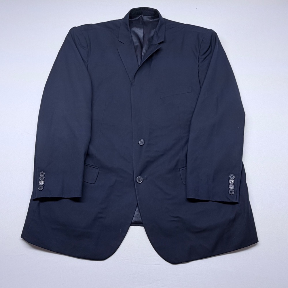 🟡 Alain Dupetit Mens Navy Blue Two Button Blazer Sport Coat Jacket Size 46R